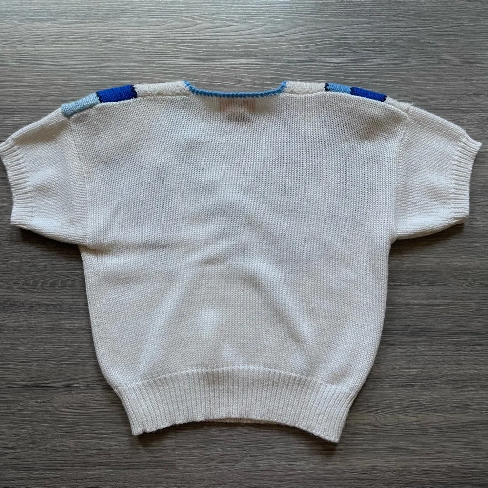 Vintage 80’s Floral Sweater White & Blue Appliqué - Picture 4 of 4